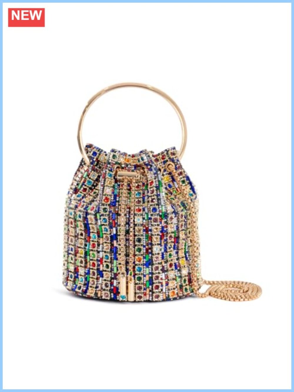 Rhinestone Crystal Bucket Bag with Gold Chain Strap Evening Clutch